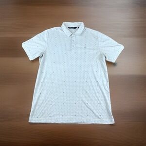 Travis Mathew Mens Polo Shirt Large White Micro Print Golf Stretch Casual